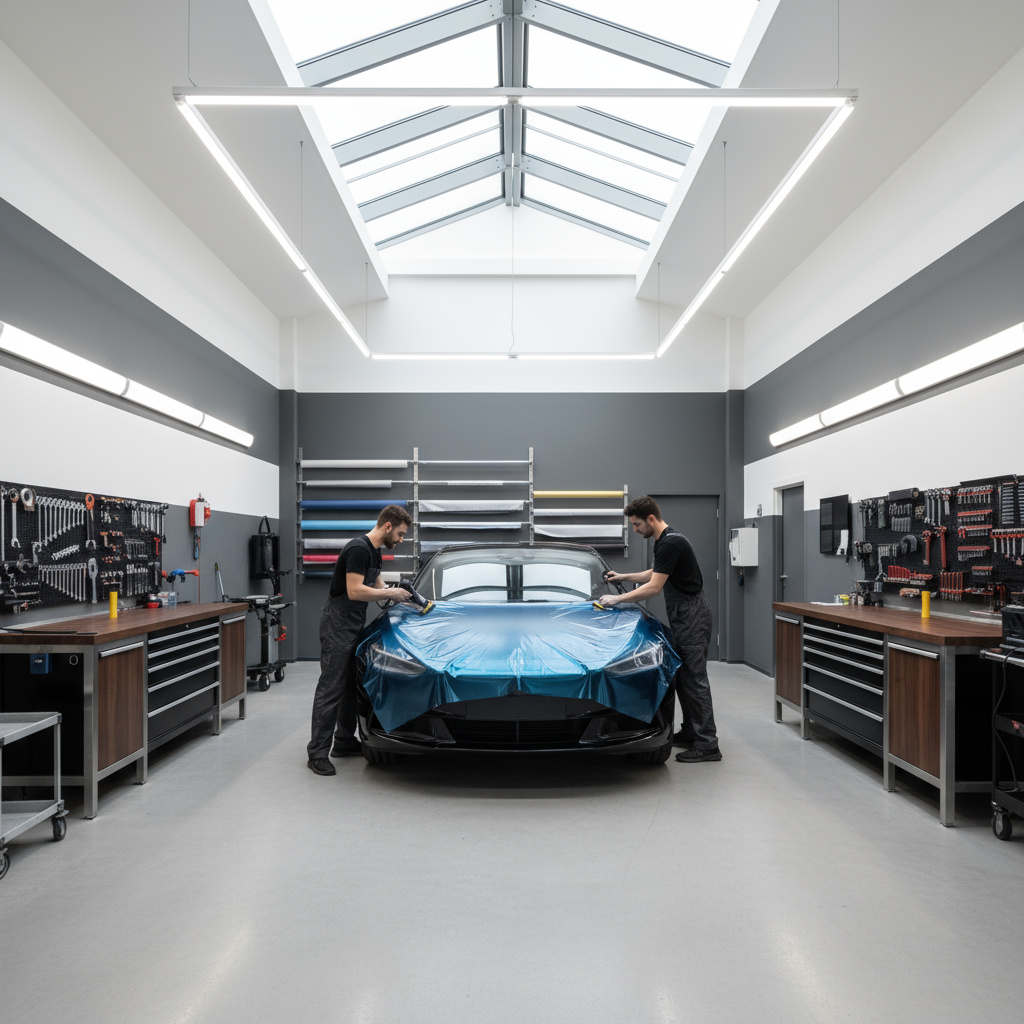 عملية تغليف سيارة في استوديو CarScript Wrap Studio Qatar